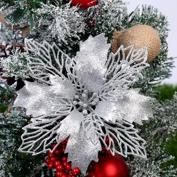 5 adet 9-16cm Glitter Yapay Noel Çiçekler Noel Ağacı Süslemeleri Ev için Sahte Çiçekler Noel Süsler Yeni Yıl Dekor