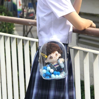 Açık Açık Çanta POP MART Anime Karikatür Peluş Bebek Yeni Stil Şeffaf PVC Moda Kadın Kızlar Crossbody omuzdan askili çanta