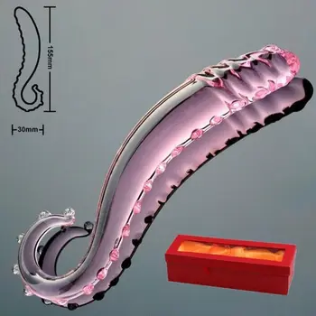 Hipokampus Şekli Pembe Cam Yapay Penis Penis Horoz Anal Plug Yetişkin Seks Oyuncakları Kadın Mastürbasyon Butt Plug 17cm x 3cm