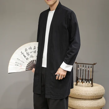 Japon Kimono Hırka erkek Retro Düz Renk Gevşek Ceket Orta Uzunlukta Rahat Harajuku Sokak Moda Yukata