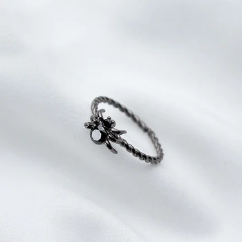 MloveAcc 925 Ayar Gümüş Örümcek Siyah Yüzükler Kadınlar için Açılış Ayarlanabilir Kadın Sıradışı Serin Şeyler Özel Cadılar Bayramı Hediye