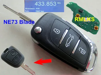 RMLKS DS Stil 2 düğme Katlanır Kapak Citroen İçin Fit C2 Peugeot İçin Uzaktan Anahtar Fob 433MHz PCF7961 ID46 Çip Kesilmemiş NE73 Bıçak
