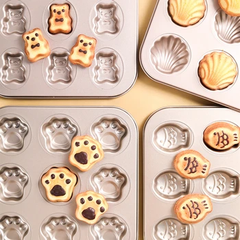 Mutfak Kek Kalıbı Madeleine Kek Kalıbı Ev Altın 9-Cavity yapışmaz Pişirme Tepsisi Fırın Karikatür Şekli Pişirme Araçları