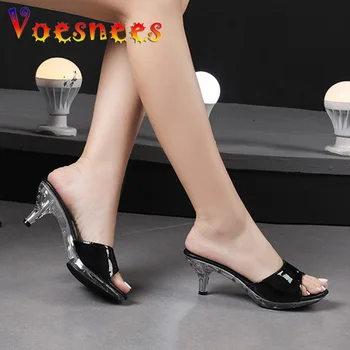 2022 Yeni yazlık terlik Şeffaf Topuk Slaytlar Kadın Marka platform sandaletler Kadın İnce Yüksek Topuk 6.5 CM Günlük Ev Ayakkabıları