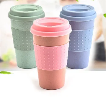 2021 Yeniden Kullanılabilir bambu elyaf kahve Fincanları Çevre Dostu Hediyeler 3 Renk 300ml Taşınabilir Kahve Çay Bardağı Seyahat kapaklı kupa