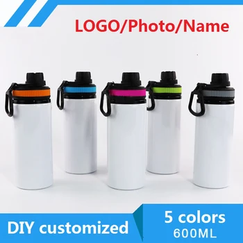 600ML Şişe 5 Renkler DIY Özelleştirilmiş Renkli Baskı LOGOSU Fotoğraf Adı Metin Desen Seyahat Spor Takımı Kolay Alüminyum Taşınabilir