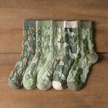 Yeni Japon Tarzı Harajuku Kadın Çorap Nakış Retro Vintage Kawaii Sevimli Çorap Kadın Bayan Etnik Yumuşak Yumuşak Yeşil Çorap
