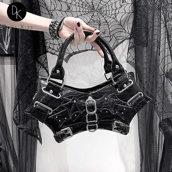 Punk Gotik Yarasa Şekilli Kadın Çanta ve Çanta Koyu Lolita tasarımcı çantası Harajuku Tarzı Kızlar Kemer Tokası Süslemeleri omuzdan askili çanta