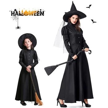Kadınlar İçin cadılar bayramı Kostümleri Cadı Oz Büyücüsü Anne Kızı Eşleştirme Kostüm Siyah Elbise Parti Karnaval Oyun Performansı