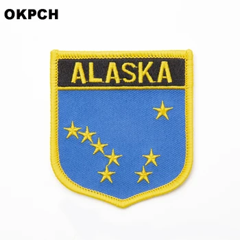 ABD Alaska Bayrağı Kalkan Şekli Demir on Nakış Yamaları Testere Transfer Yamaları Dikiş Uygulamaları Giysi Sırt Çantası C