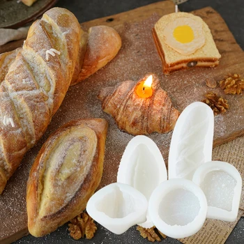 Simüle Kabarık Ekmek Tost Dilim Baget Kruvasan Kek silikon kalıp DIY Kokulu Mum Yapımı Kalıp Tatlı Kalıp Pişirme için