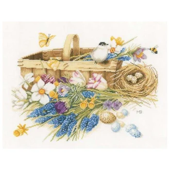 Amishop En Kaliteli Güzel Sevimli Sayılan Çapraz Dikiş Kiti Bahar Çiçekleri Sepet Trug Ve Kuş Yuva Yumurta 0155028