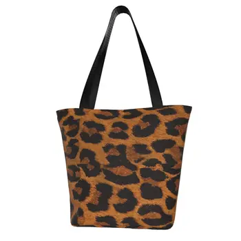 Leopar alışveriş çantası Hayvan Derisi Baskı Vintage Bez alışveriş çantası Kadın Hediye Çantaları