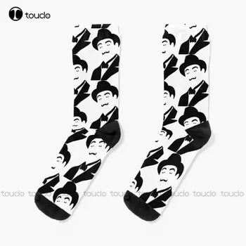 Hercule Poirot Siluet Çorap Beyaz futbol çorapları Gençlik Noel Moda Yeni Yıl Hediye Unisex Yetişkin Genç gençlik çorapları Özel
