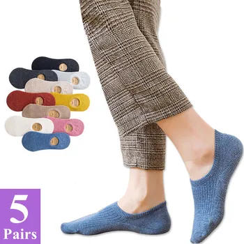 5 Çift / paket Yaz Kadın Pamuk Çorap Şeker Renk Nefes Silikon kaymaz Kadın Görünmez Çorap