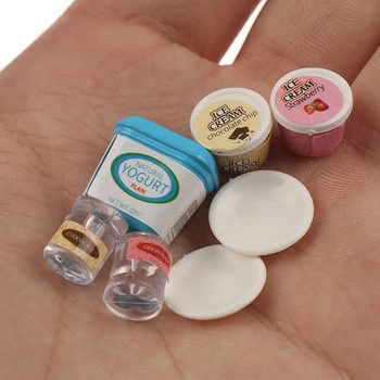 7 Adet Dollhouse Minyatür Yoğurt dondurma Süt Yumurta puding kasesi Oyuncaklar bebek maması Miniatura Mutfak Aksesuarları