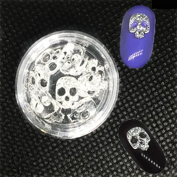 20 Adet / kutu Kafatası Nail Art Süslemeleri 3d Altın Gümüş Metal Takılar Aksesuarları Takılar NailArt Buhar Punk Manikür Malzemeleri
