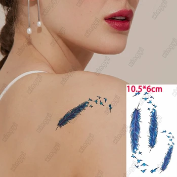 Su geçirmez Geçici Dövme Etiket Mavi Tüy Sinek Kuş Yutmak Kelebek Vücut Sanatı Flaş Dövme Sahte Dövme Kadın Erkek Bayan