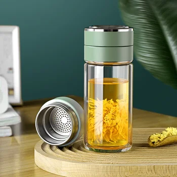 Çay Su Şişesi Seyahat Drinkware Çift Duvar Cam Çay Demlik Bardak Paslanmaz Çelik Filtreler Çay Filtresi Çiçek Çay Fincanı