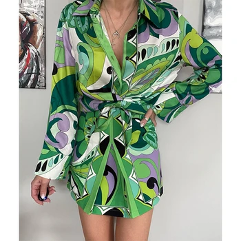 Kadın Yeşil Baskı Moda Pijama Seti Bahar Sonbahar Bayanlar Gecelik 3 Adet Yaz Pijama Pijama Takım Elbise Kadın 2022
