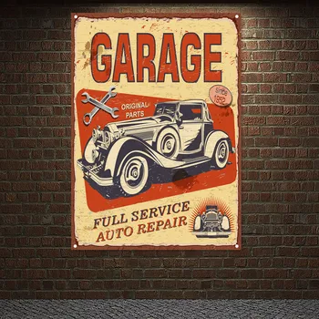 OTO TAMİR TAM HİZMET Posteri Duvar Sanatı Bayrağı nostaljik araba Tamir Dükkanı Afiş duvar tablosu Garaj DOLUM İstasyonu Dekor Çıkartmalar