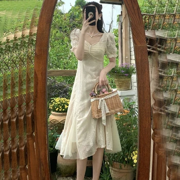 Vintage Rahat Etek zarif Yaz Kadın 2022 Longuette Prenses Elbise 2XL S Kadınlar İçin Parti Elbise İçin Beyaz Elbiseler bu 