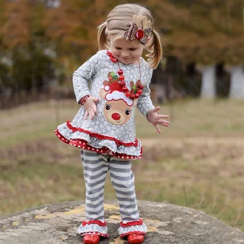 Toddler Kız Giysileri Noel Uzun Kollu Elbise + Pantolon 2 ADET Bebek Çocuk Giyim Noel Seti Kız Noel Kıyafetleri 1 2 3 4 5 Yıl