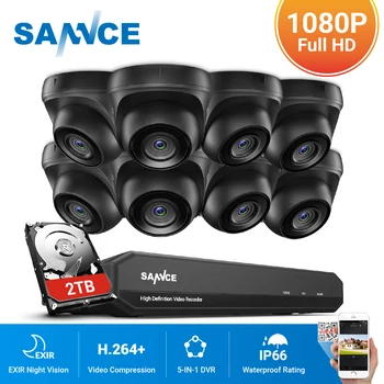 SANNCE 8CH 1080N DVR 1080P Güvenlik kamera CCTV sistemi 8 adet 2MP kapalı devre kameralar IP66 Açık Su Geçirmez Video Gözetim kiti