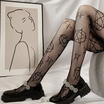 Lolita Büyülü Kız Fishnet Anime Çorap Gotik Siyah Beyaz Çorap Japon İçi Boş Nefes Seksi Kadın Külotlu Çorap Tayt