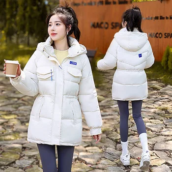 2022 kış ceket kadın Kore versiyonu orta uzunlukta moda sıcak düz renk pamuk ceket kadın kalınlaşma
