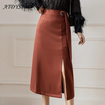 Yüksek Bel Vintage A-Line Etekler Kadınlar İçin Kore Moda Ofis OL Tarzı Katı Midi Etek Rahat Dipleri Faldas Mujer Moda 2022