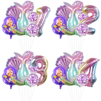 Numarası Balonlar Konfeti Mermaid Balonlar Kızlar için Doğum Günü Partisi Süslemeleri 1 2 3 4 5 6 7 8 9 Yaşında Doğum Günü Dekor