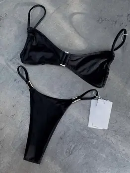Metal Yüzükler Leopar Brezilyalı Bikini Kadın Mayo Kadın Mayo İki parçalı bikini seti Tanga Bather Mayo Yüzmek