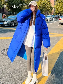 EleeMee Boyutu M-3Xl 2023 Kış Ceket Kadınlar İçin Düz Renk Kapşonlu Palto Sıcak Uzun Ceket Gevşek Kalın Kadın Dış Giyim