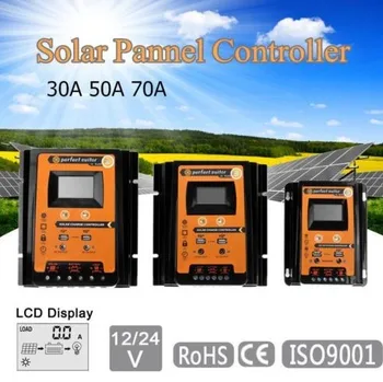 30A / 50A / 70A 12V 24V Otomatik Solar şarj regülatörü PWM LCD Güneş hücre paneli Regülatörü PV Ev