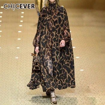 CHICEVER Leopar Rüzgarlık Kadın Standı Yaka Baskı Hit Renk Yarasa Kollu Gevşek Vintage Siper Kadın 2021 Giyim