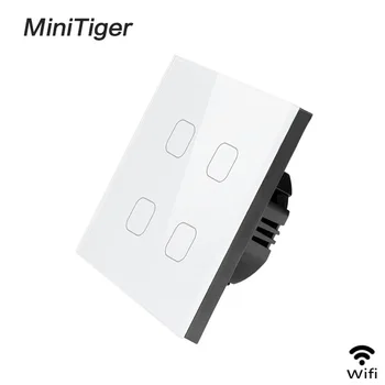 Minitiger akıllı ev 4 Gang 1 yollu kablosuz WiFi AB standart dokunmatik anahtarı duvar ışık dokunmatik anahtarı, ewelink App kontrolü