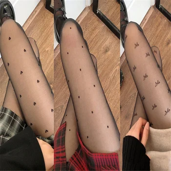 2022 Seksi Kadın Külotlu Yaz Naylon Kalp Tayt Polka Dot Baskı Çorap Adım Ayak Dikişsiz Örgü Çorap Net Çorap