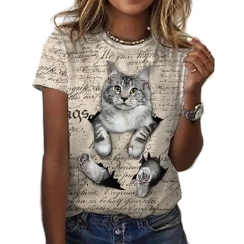 Kedi / Kedi Baskı kadın kısa kollu t-shirt Kız Üst Sokak Rahat Moda Niş Tasarım