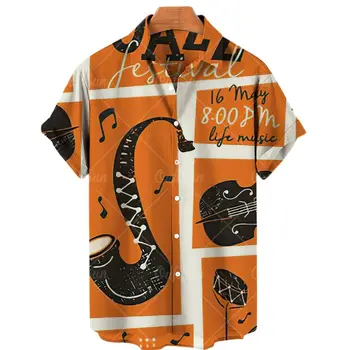2022 erkek gömleği 3d Baskı Yağlıboya Müzik Desen havai gömleği Erkekler Gevşek Harajuku Gömlek Hip Hop Unisex Moda Rahat Üst