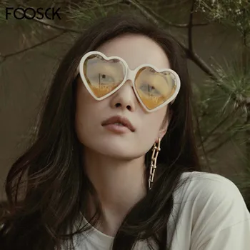 FOOSCK Kadınlar Marka Tasarımcısı Lüks Moda Kalp Şekli Güneş Gözlüğü Kadın Güzel Renkli Şeffaf Gözlük Kedi Gözü Çerçeve Gözlük