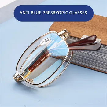 Zilead presbiyopik gözlük Anti-mavi ışık gözlük Katlanır taşınabilir Metal çerçeveleri okuma gözlüğü +1.0+1.5+2.0+2.5+3.0+3.5+4.0