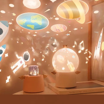 360 Derece Rotasyon Guardian Melek Evren Yıldızlı Müzik Projektör LED Gece İşığı Lambası Kozmik projeksiyon LED Lamba Bebek Hediye İçin