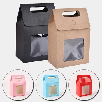 Kraft Kağıt Hediye Paketleme saplı çanta El Yapımı Ev Tatlı Ambalaj Kutuları PVC Pencere İle Sevgililer Günü hediye çantası