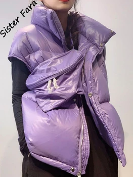 2022 Yeni omuzdan askili çanta Hafif Kolsuz Yelek Aşağı Kabarık Yelek Ceket Kadın Kış Su Geçirmez Ceket