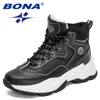 BONA 2021 Yeni Tasarımcılar Yüksek Kaliteli Aksiyon deri ayakkabı Erkekler gündelik ayakkabı Erkek Kış Yüksek Top kaymaz Yürüyüş Ayakkabısı