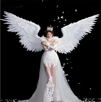 Witte Engel Veervleugels Cadılar Bayramı Kostüm Fotografie Modeli T Gösterisi Düğün Kanat Kostüm Prop Parti Kostüm Dekoratif