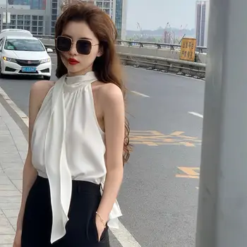 Tasarımcı kadın Giyim Şerit Kolsuz Gömlek Yüksek Kaliteli Şifon Üst Yaz İnce Ceket Kore Moda Ofis Bayan Grace Yeni