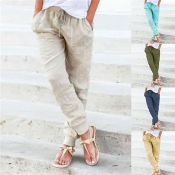 Gevşek Pamuk Keten Pantolon Rahat Kadın Yumuşak harem pantolon Nefes Ince Ayak Bileği Uzunluğu Pantolon Yaz Kore Eğlence Hallen Pantolon