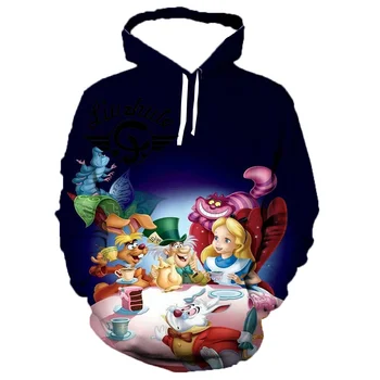 Disney Marka bayan hoodies 3D Tüm Baskılı Erkek Kazak Unisex erkek kız Karikatür Alice in Wonderland Kazak uzun kollu